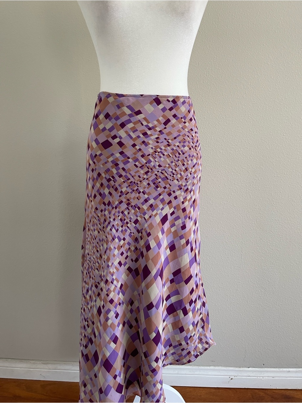 Express Lavender & Cream Geometric High-Low Skirt